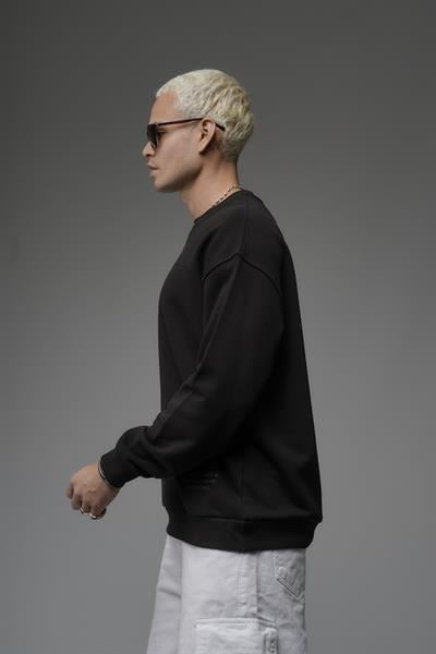 Oversize Kalıp Sırtı Kilim Desenli Erkek Sweatshirt