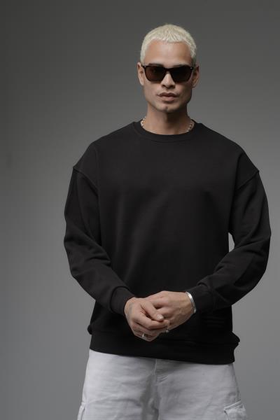 Oversize Kalıp Sırtı Kilim Desenli Erkek Sweatshirt