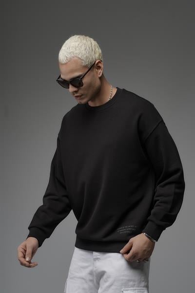 Oversize Kalıp Sırtı Kilim Desenli Erkek Sweatshirt