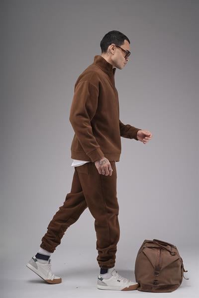 Oversize Kalıp Yakası Fermuarlı Polar Alt Üst Takım