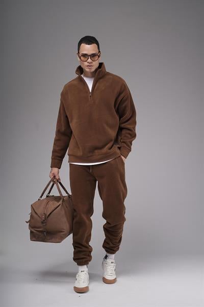 Oversize Kalıp Yakası Fermuarlı Polar Alt Üst Takım