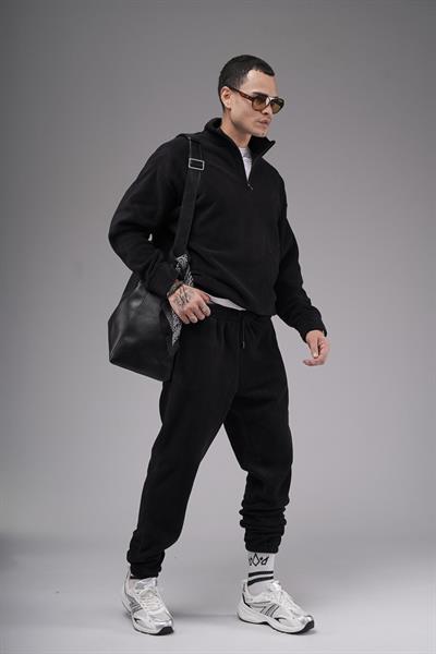 Oversize Kalıp Yakası Fermuarlı Polar Alt Üst Takım