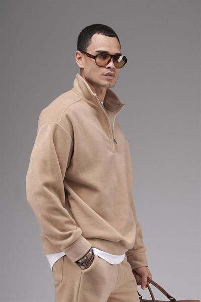 Oversize Kalıp Yakası Fermuarlı Polar Alt Üst Takım