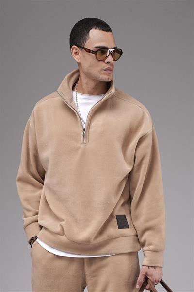 Oversize Kalıp Yakası Fermuarlı Polar Alt Üst Takım