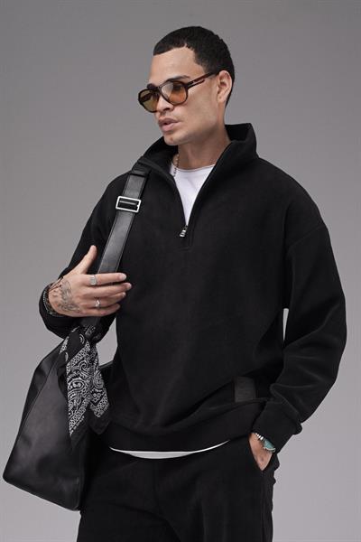 Oversize Kalıp Yakası Fermuarlı Polar Alt Üst Takım