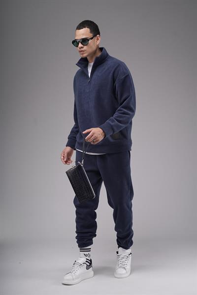 Oversize Kalıp Yakası Fermuarlı Polar Alt Üst Takım