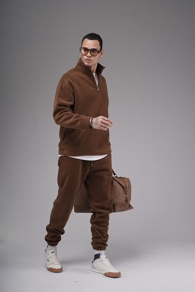 Oversize Kalıp Yakası Fermuarlı Polar Alt Üst Takım