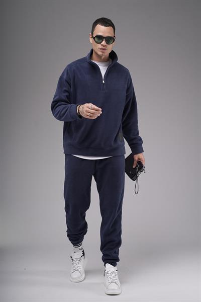 Oversize Kalıp Yakası Fermuarlı Polar Alt Üst Takım