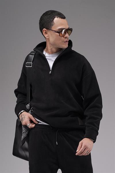 Oversize Kalıp Yakası Fermuarlı Polar Alt Üst Takım