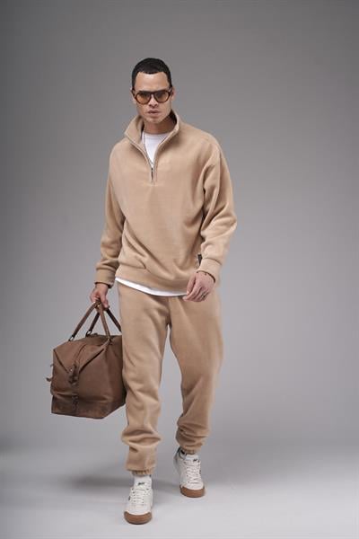 Oversize Kalıp Yakası Fermuarlı Polar Alt Üst Takım