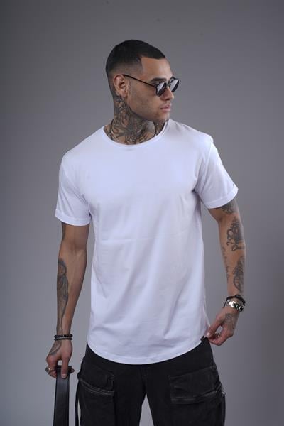 Pis Yaka Kolu Katlamalı Regular Kalıp Düz Basic Erkek Tişört