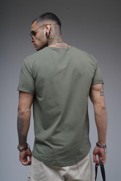 Pis Yaka Kolu Katlamalı Regular Kalıp Düz Basic Erkek Tişört