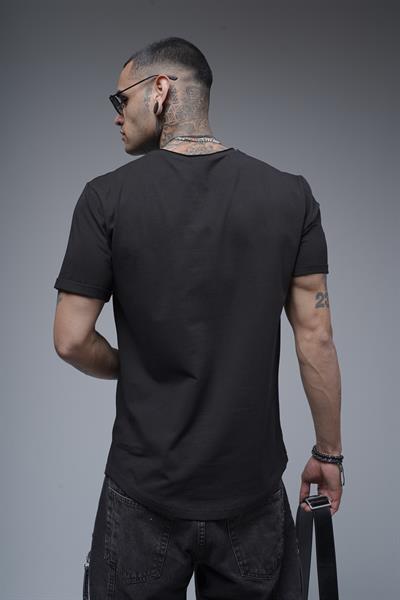 Pis Yaka Kolu Katlamalı Regular Kalıp Düz Basic Erkek Tişört