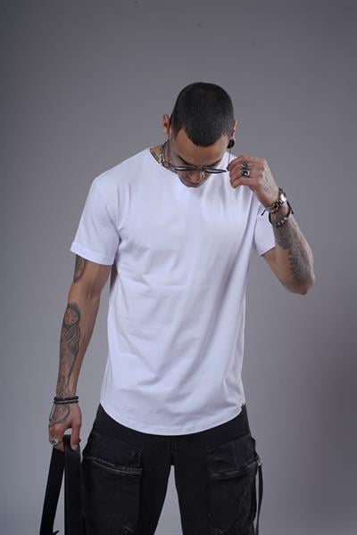 Pis Yaka Kolu Katlamalı Regular Kalıp Düz Basic Erkek Tişört