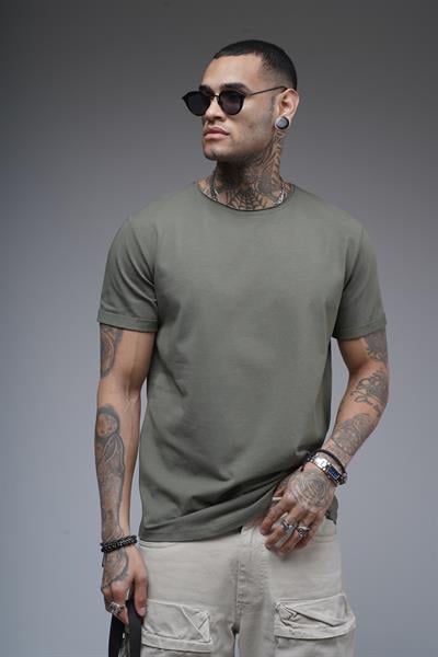 Pis Yaka Kolu Katlamalı Regular Kalıp Düz Basic Erkek Tişört