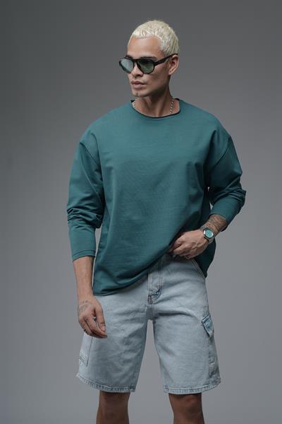 Pis Yaka Oversize Kalıp Düz Sweatshirt