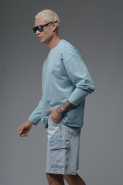 Pis Yaka Oversize Kalıp Düz Sweatshirt