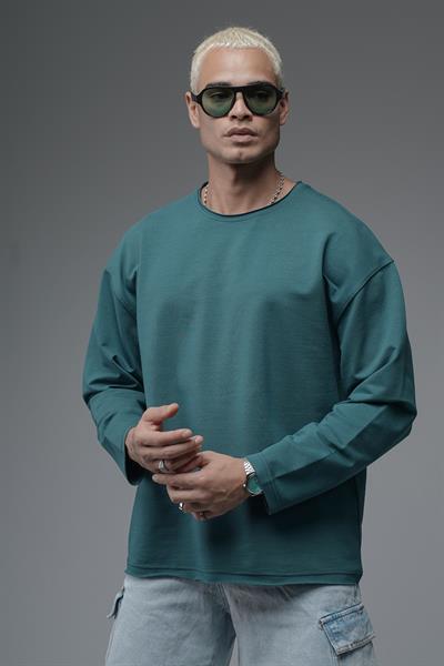 Pis Yaka Oversize Kalıp Düz Sweatshirt