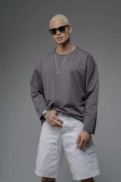 Pis Yaka Oversize Kalıp Düz Sweatshirt