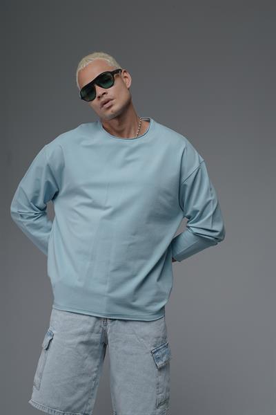 Pis Yaka Oversize Kalıp Düz Sweatshirt