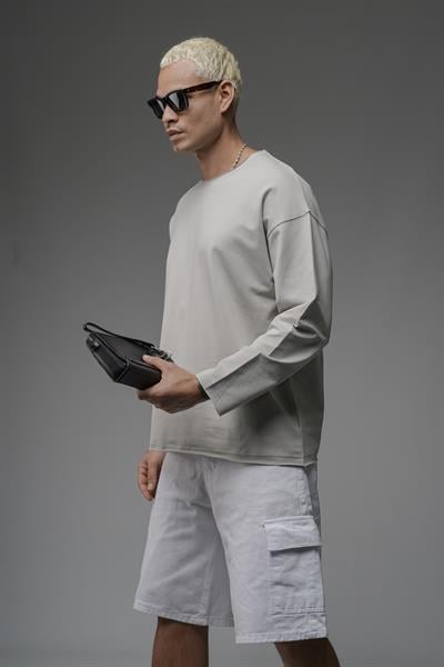 Pis Yaka Oversize Kalıp Düz Sweatshirt