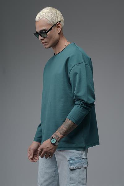 Pis Yaka Oversize Kalıp Düz Sweatshirt