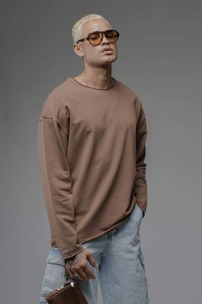 Pis Yaka Oversize Kalıp Düz Sweatshirt