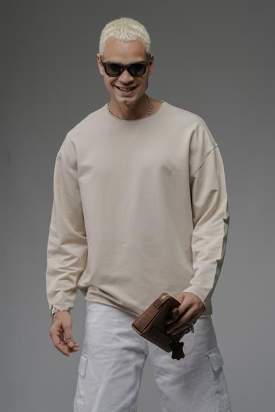 Pis Yaka Oversize Kalıp Düz Sweatshirt