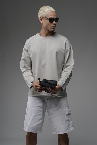 Pis Yaka Oversize Kalıp Düz Sweatshirt