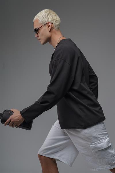 Pis Yaka Oversize Kalıp Düz Sweatshirt