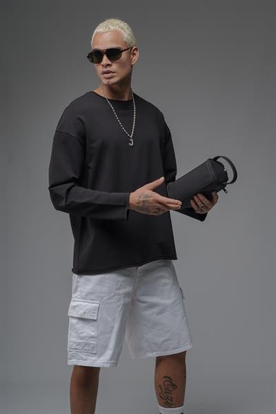 Pis Yaka Oversize Kalıp Düz Sweatshirt