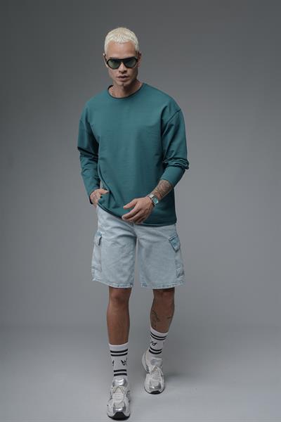 Pis Yaka Oversize Kalıp Düz Sweatshirt