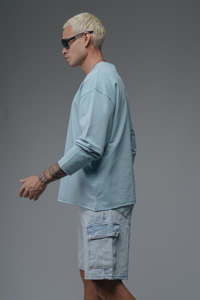 Pis Yaka Oversize Kalıp Düz Sweatshirt