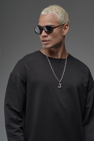 Pis Yaka Oversize Kalıp Düz Sweatshirt