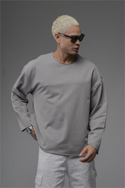 Pis Yaka Oversize Kalıp Düz Sweatshirt