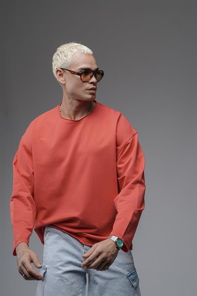 Pis Yaka Oversize Kalıp Düz Sweatshirt