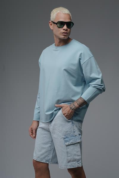 Pis Yaka Oversize Kalıp Düz Sweatshirt