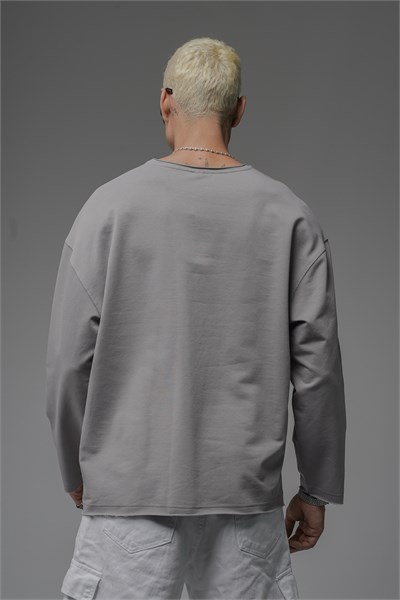 Pis Yaka Oversize Kalıp Düz Sweatshirt