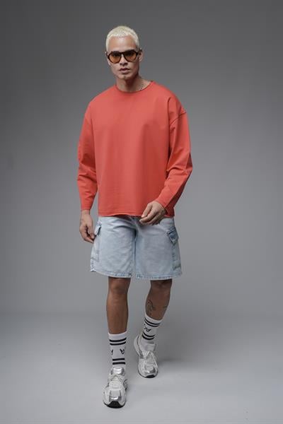 Pis Yaka Oversize Kalıp Düz Sweatshirt