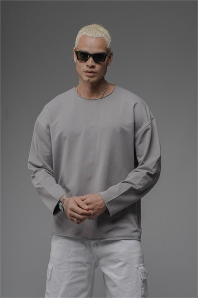 Pis Yaka Oversize Kalıp Düz Sweatshirt