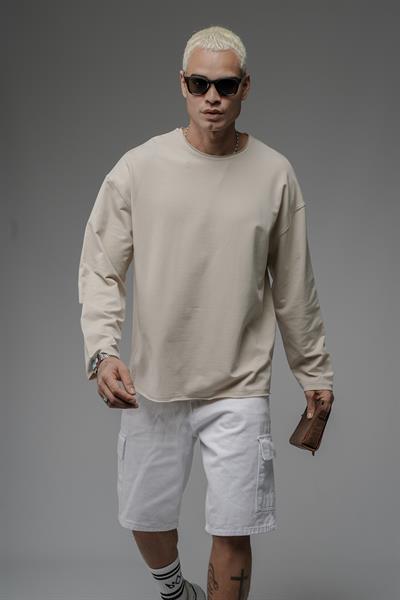 Pis Yaka Oversize Kalıp Düz Sweatshirt
