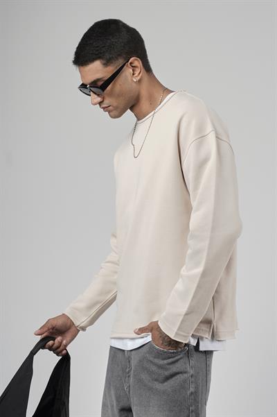 Pis Yaka Oversize Kesim Erkek Düz Sweatshirt