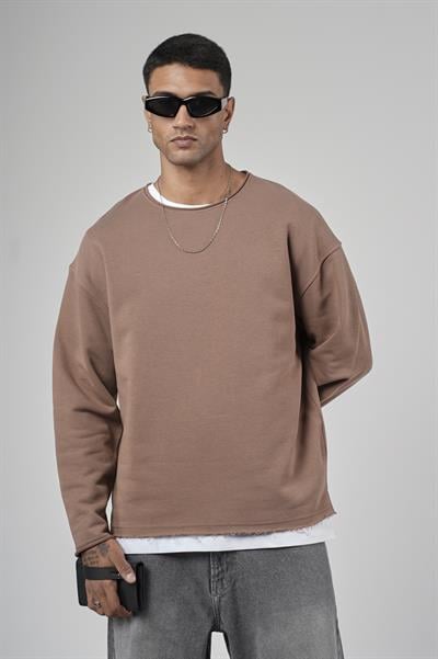 Pis Yaka Oversize Kesim Erkek Düz Sweatshirt
