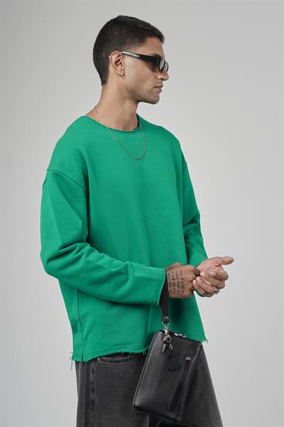 Pis Yaka Oversize Kesim Erkek Düz Sweatshirt