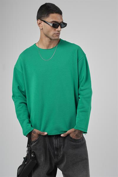 Pis Yaka Oversize Kesim Erkek Düz Sweatshirt