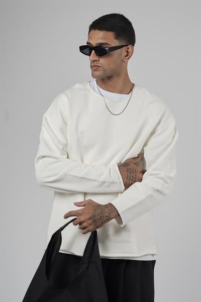 Pis Yaka Oversize Kesim Erkek Düz Sweatshirt