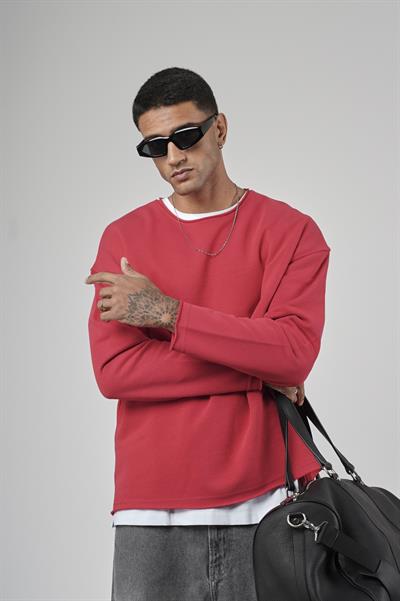 Pis Yaka Oversize Kesim Erkek Düz Sweatshirt