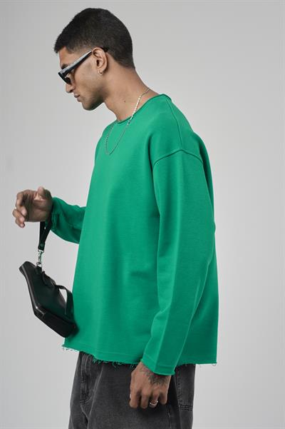 Pis Yaka Oversize Kesim Erkek Düz Sweatshirt