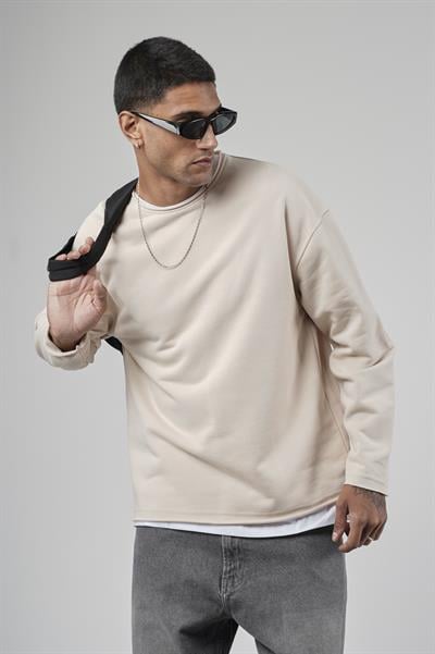 Pis Yaka Oversize Kesim Erkek Düz Sweatshirt