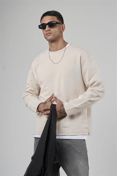 Pis Yaka Oversize Kesim Erkek Düz Sweatshirt